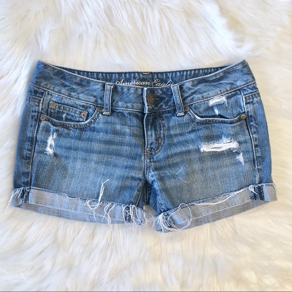 American Eagle Outfitters Pants - American Eagle Distressed Cuffed Denim Shorts Sz 2
